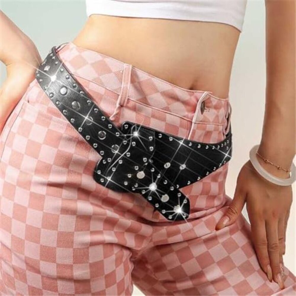 Punk Rivet Wide Leather Belt Chunky Waist Belt Fashion Women Black